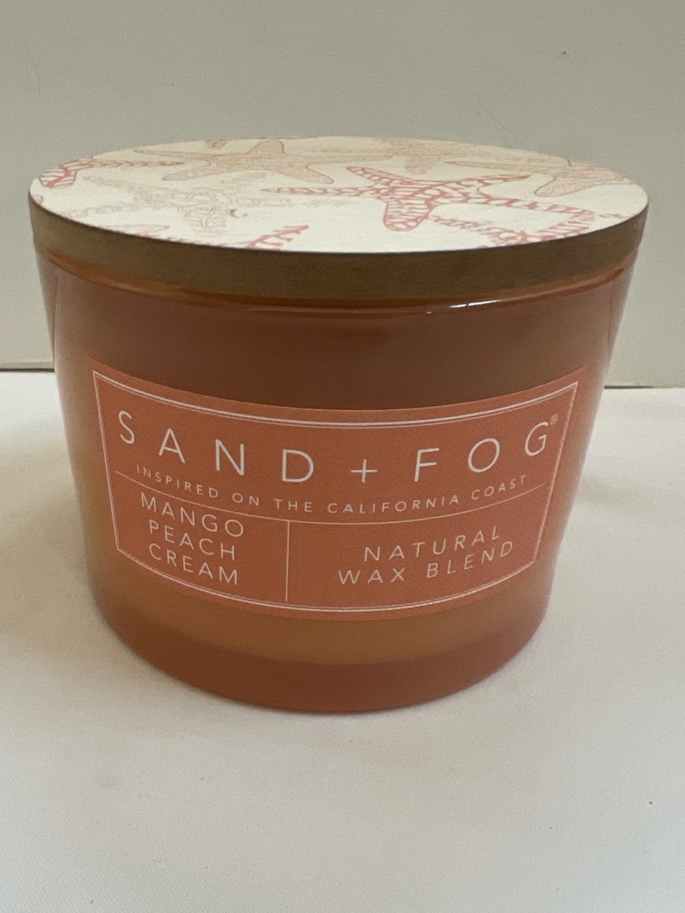Sand + Fog Mango Peach Cream Candle 12oz Natural Wax Blend 2 Wicks NEW Star Fish